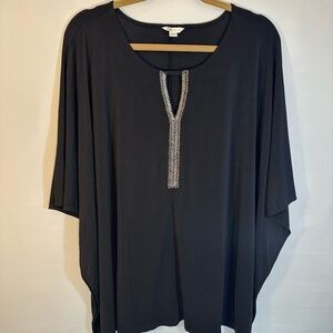 Cato Womens Size 22/24W Blouse Tunic Kimono Butterfly Sleeve Front Sliver Beads